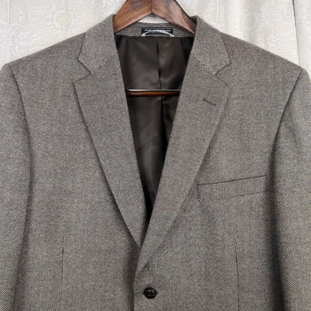 Stafford Signature wool blend tweed 2-button blazer elbow patch brown sport coat